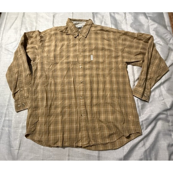 Columbia Mens Mustard Brown Plaid Long Sleeve Button Down Shirt Size XLarge - Picture 1 of 12